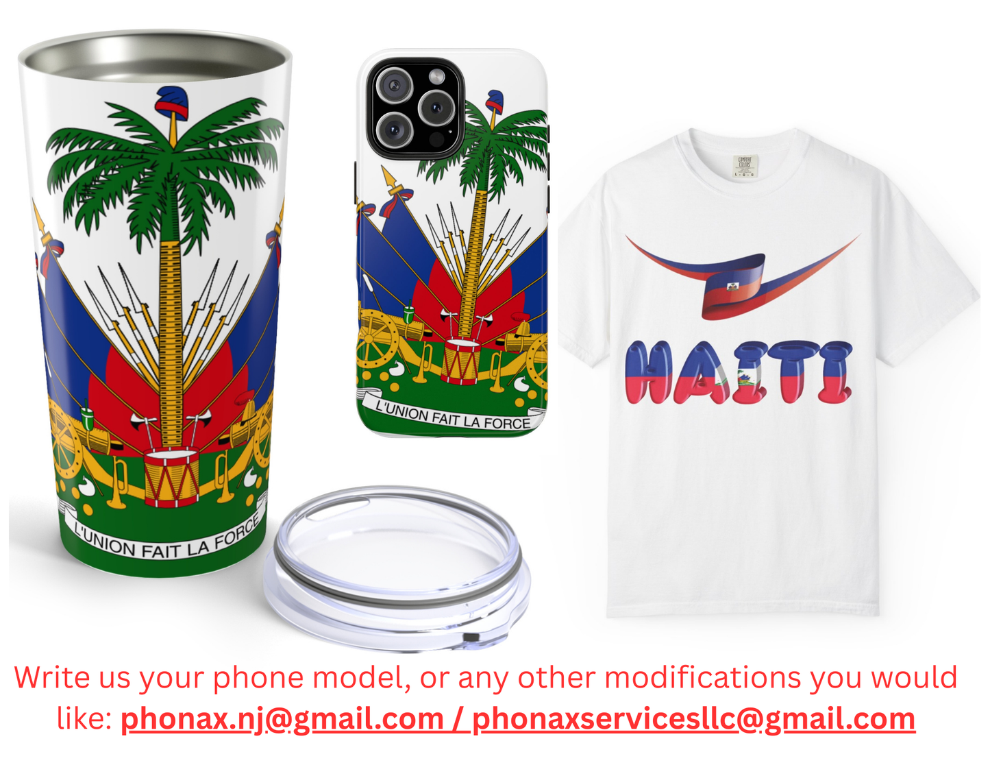 Haitian Flag Collection – Tumbler, T-Shirt & Phone Case with Coat of Arms